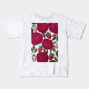 Red Strawberries and Red Roses Kids T-Shirt